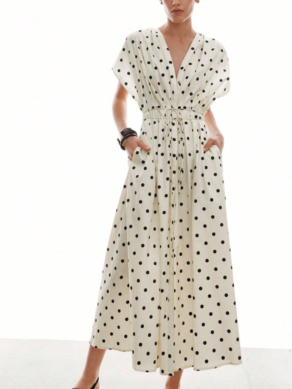 Apricot Casual Women's Polka Dot V-Neck Dress